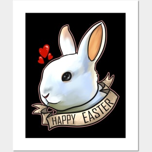 Realistic Happy Easter Bunny Head With Hearts On Easter Posters and Art